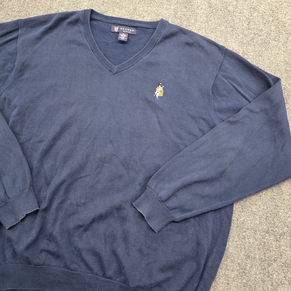 Highlands Country Club Oxford Golf XL Blue V-Neck Pima Cotton Pullover Sweater